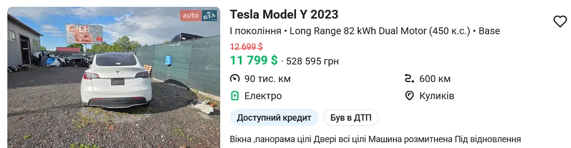 Сколько стоит б/у TESLA Model Y