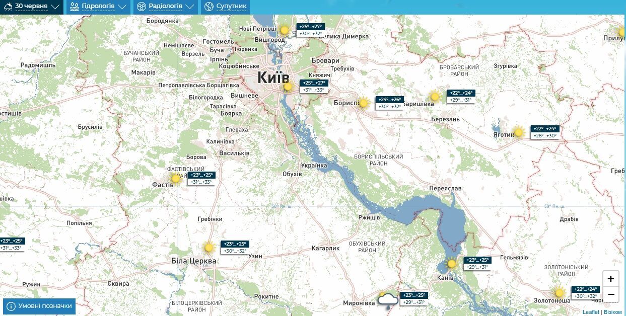 Прогноз погоди по Київщині на 30 червня.
