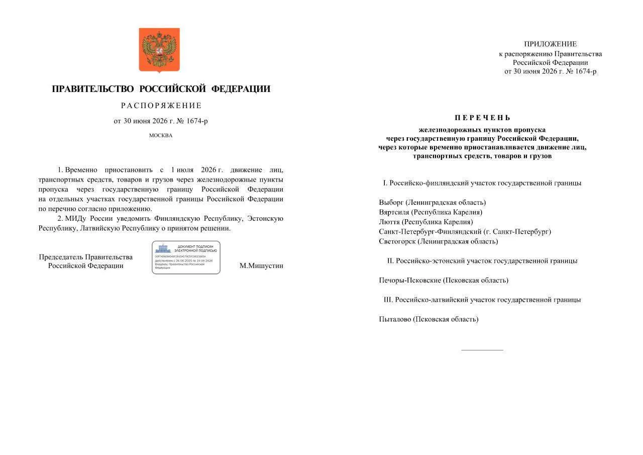 Розпорядження уряду РФ.