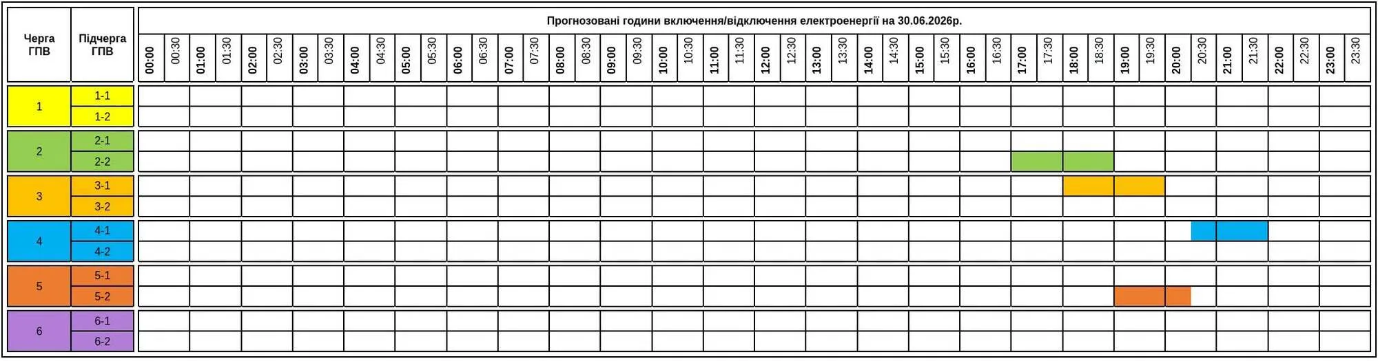 График отключений света на Закарпатье.