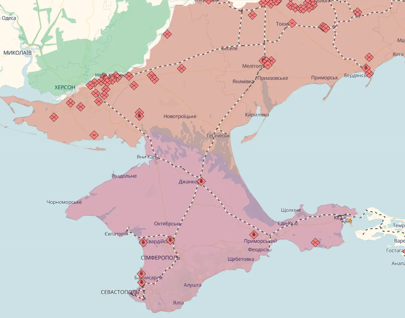 Мапа бойових дій у Криму.
