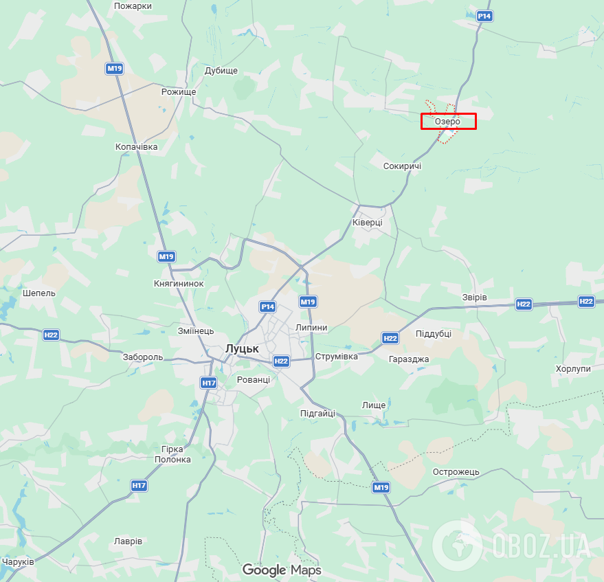 Село Озеро (Волинська область) на карті.