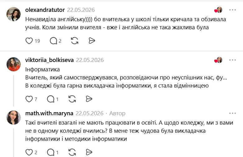 "Який предмет у школі ви ненавиділи?" Українці розповіли історії про вчителів, які руйнують мотивацію до навчання