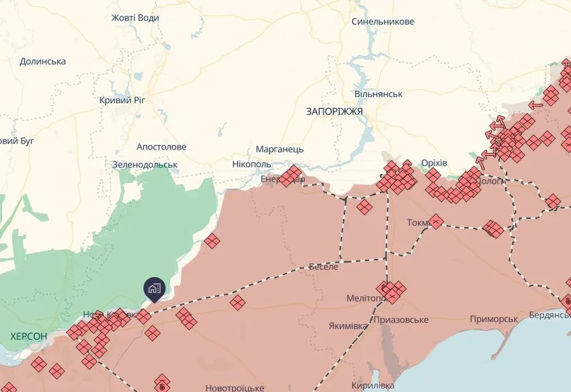 Карта боевых действий в Запорожском направлении