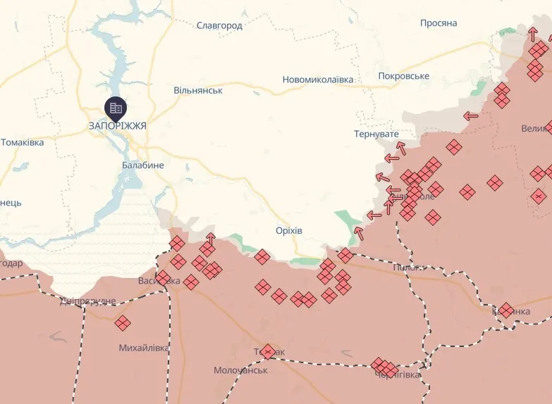 Карта бойових дій на Запорізькому напрямку