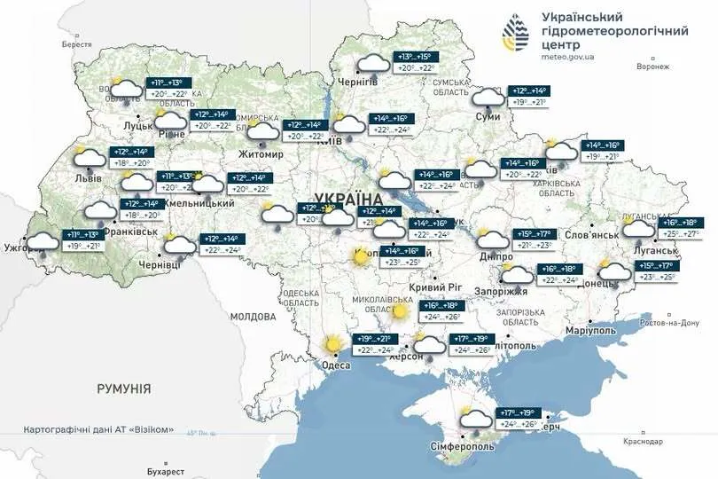Температурная карта на 12 июля.