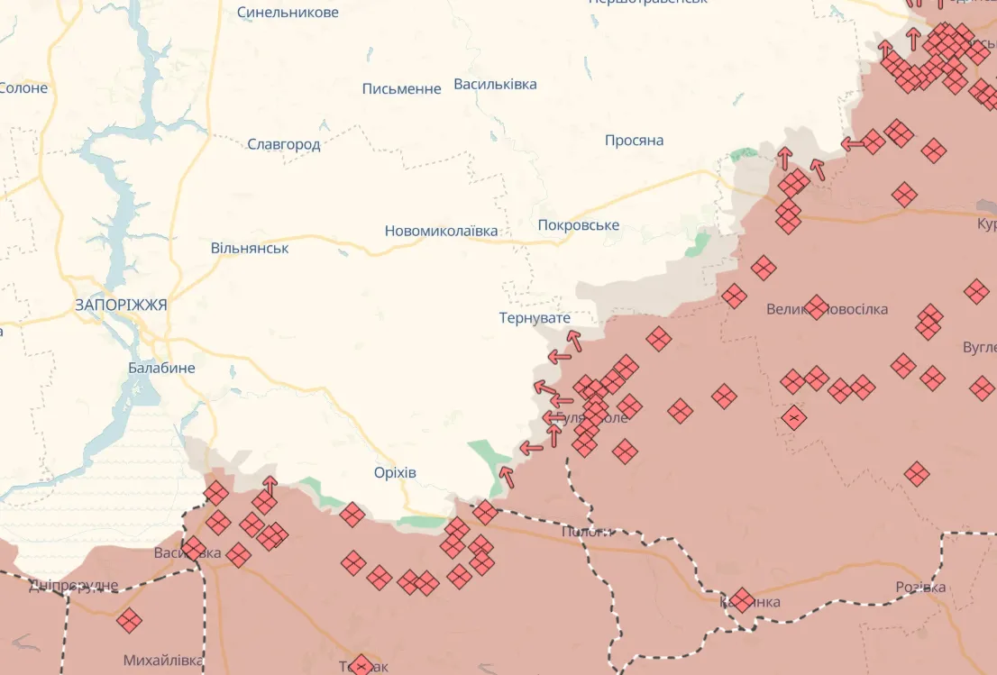 Карта боевых действий, Запорожское направление.