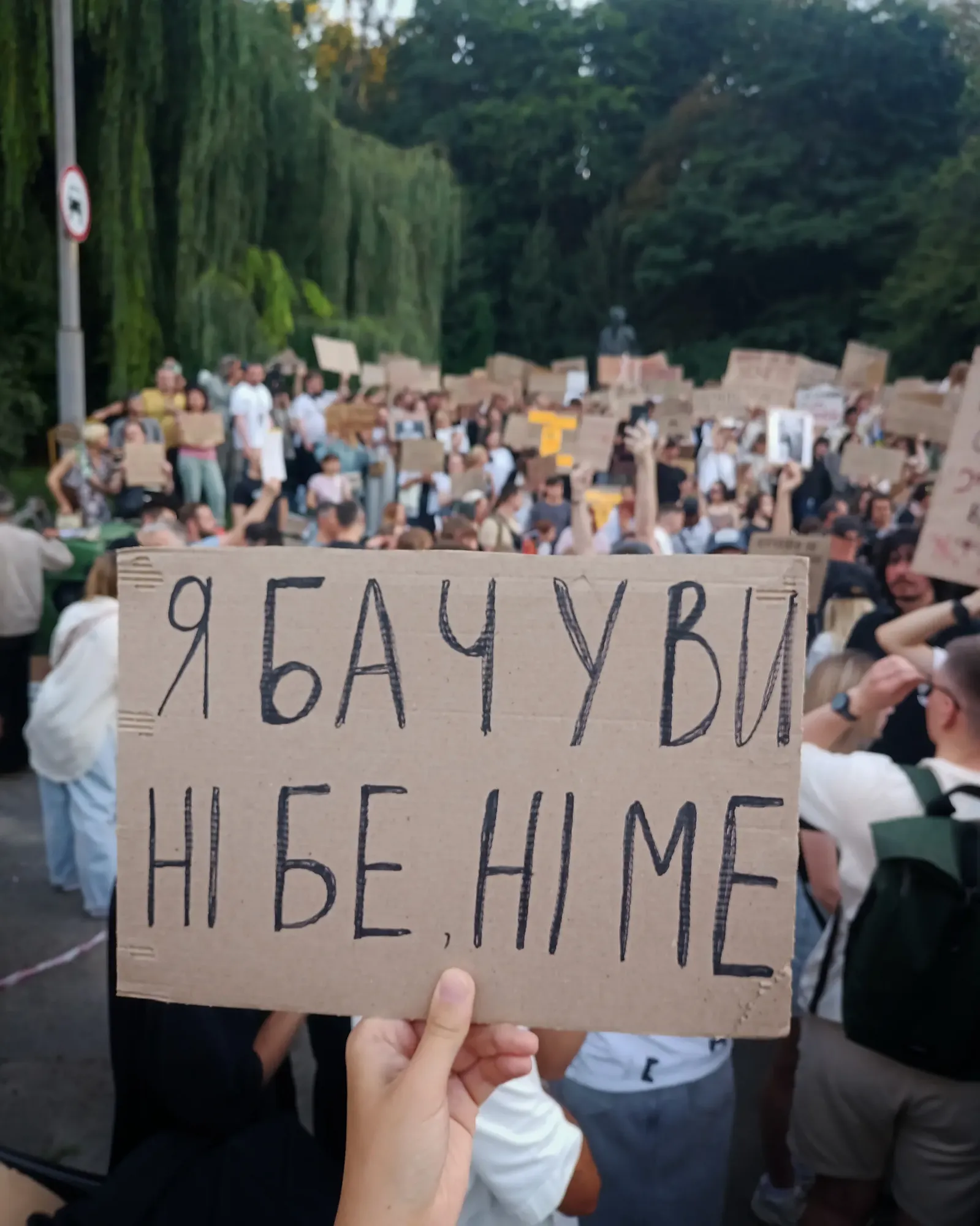 Креативні надписи на картонних плакатах.