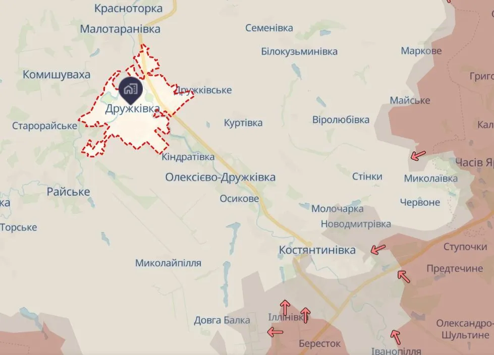 Дружковка на карте боевых действий.
