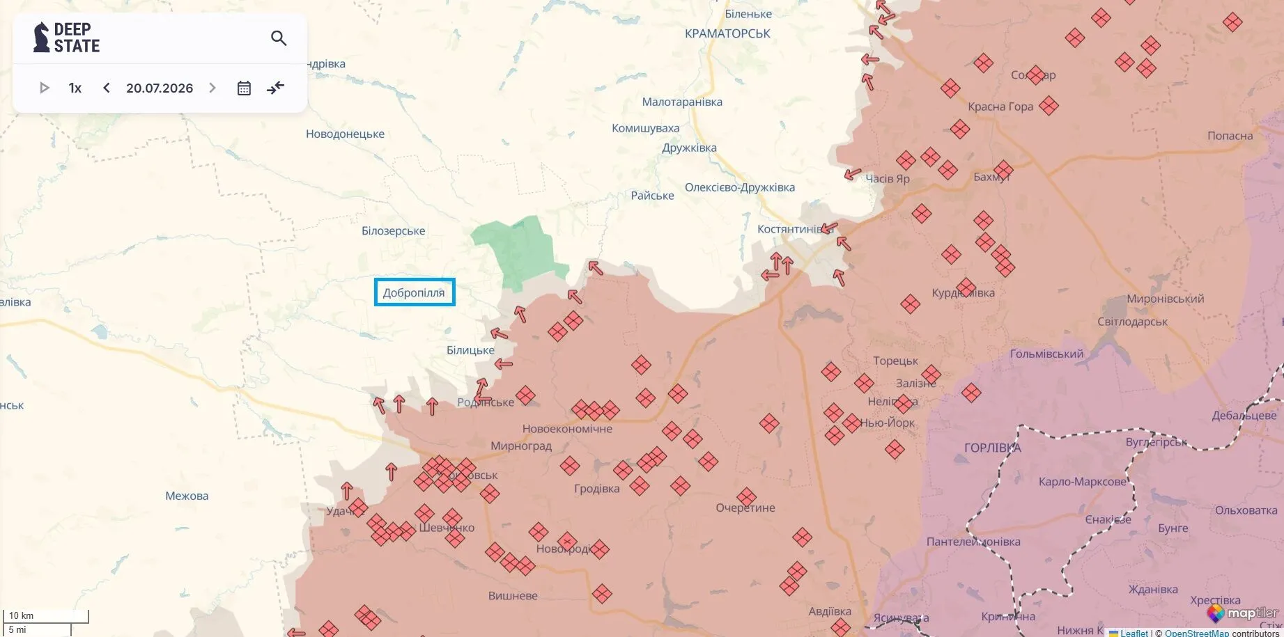 Карта боевых действий, восток, Доброполье.