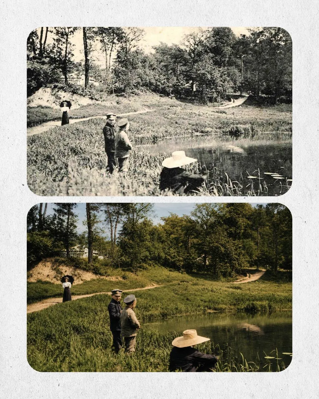 Святошино у 1900-х роках. Старі фото та їх відновлені версії.