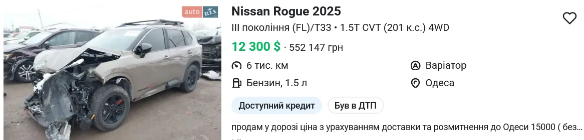 Скільки коштує вживаний NISSAN Rogue