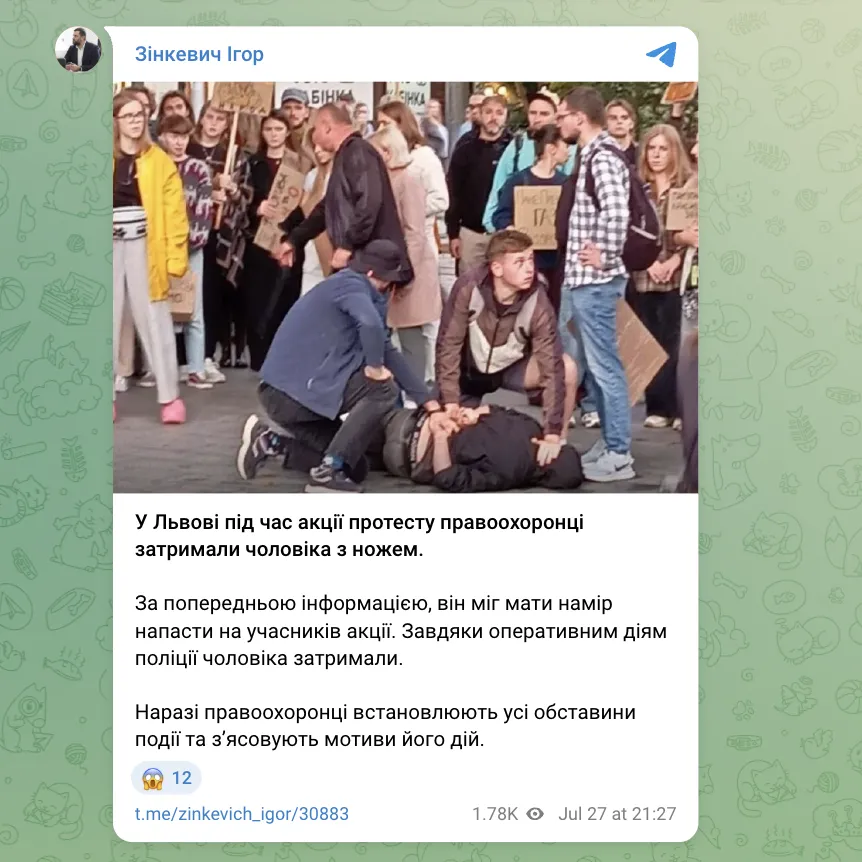 Скриншот сообщения Игоря Зинкевича в Telegram.