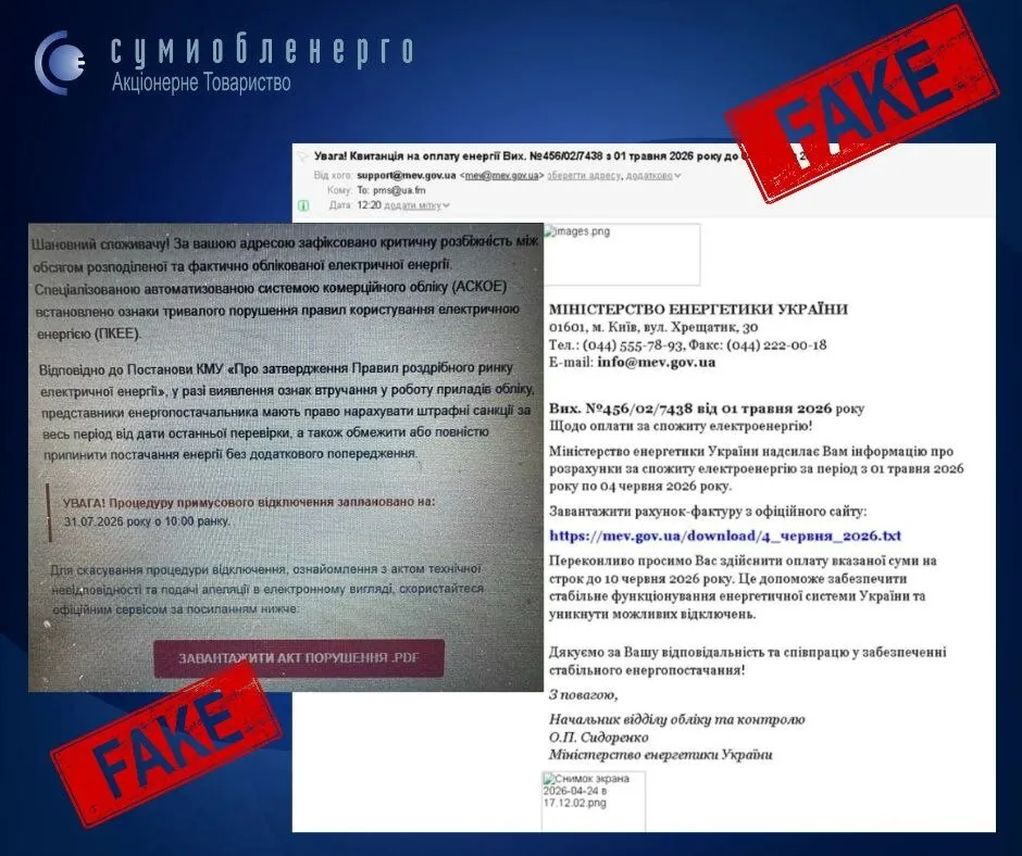 Какие письма об отключении света получают украинцы