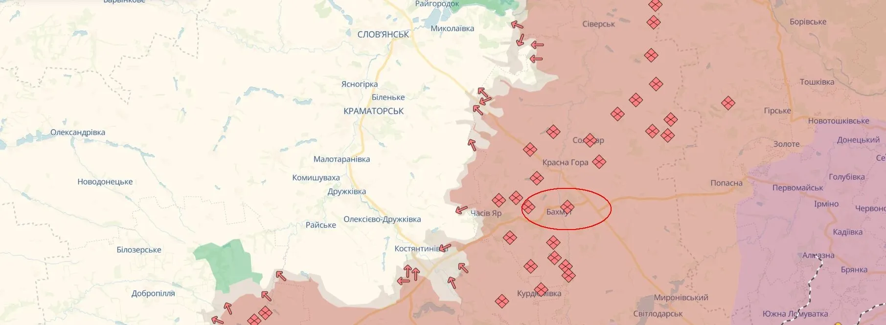 Бахмут на карте.