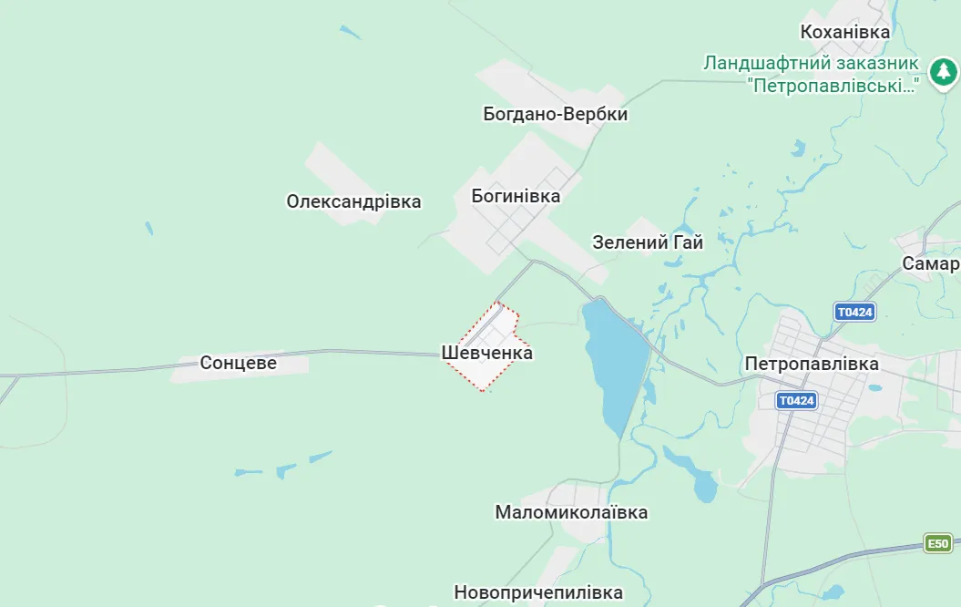 село Шевченка на мапі.