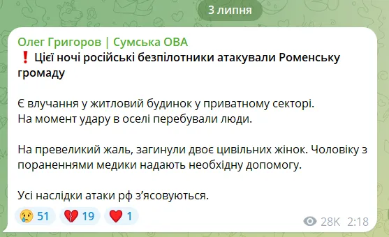 Скриншот сообщения