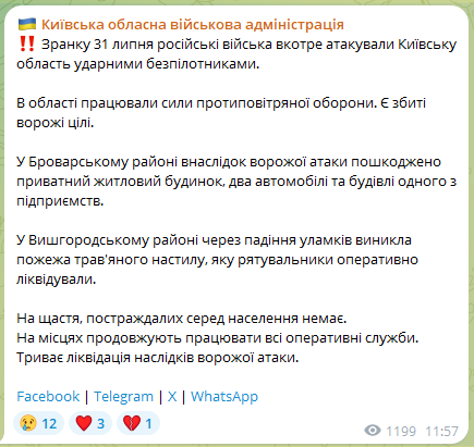 Ворог атакував Київщину.