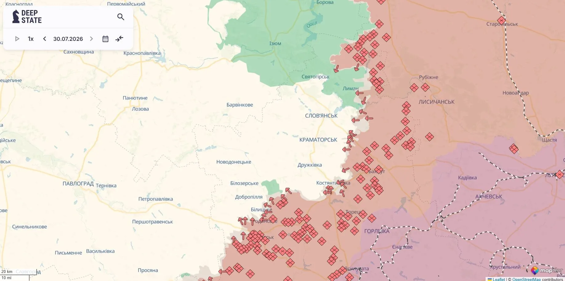 Карта боевых действий, восток Украины.
