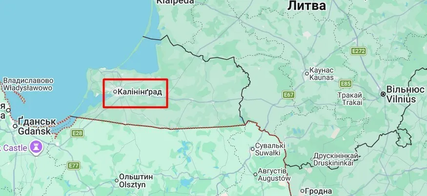 Калининградская область РФ на карте