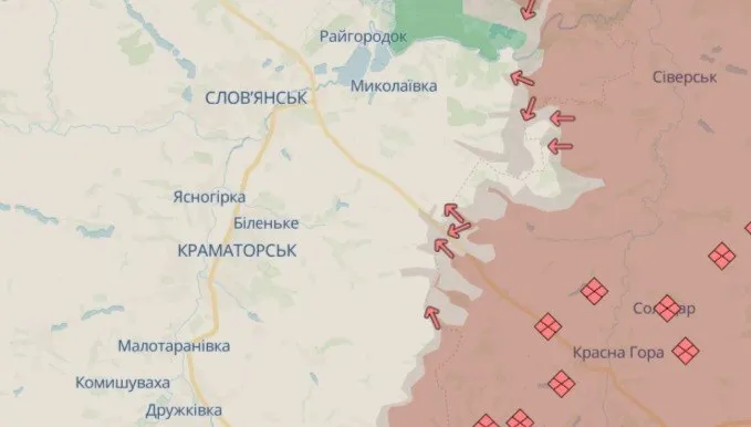 Славянск и Краматорск на карте боевых действий по состоянию на 5 июля