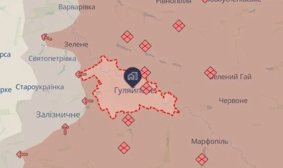 Гуляйполе на карте боевых действий по состоянию на 5 июля