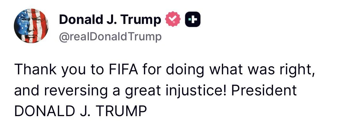 Трамп поблагодарил ФИФА.