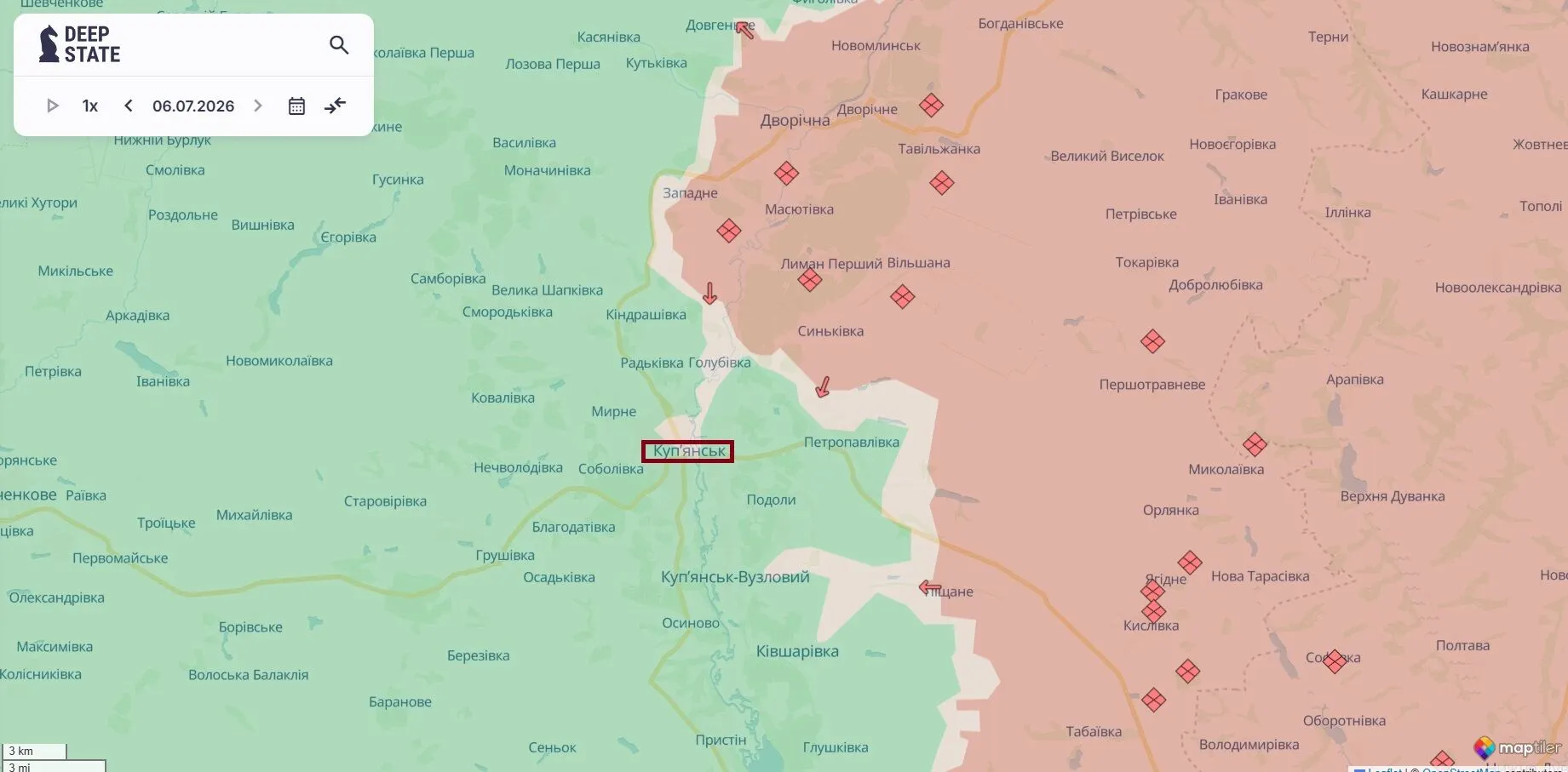 Мапа бойових дій, Куп’янськ.