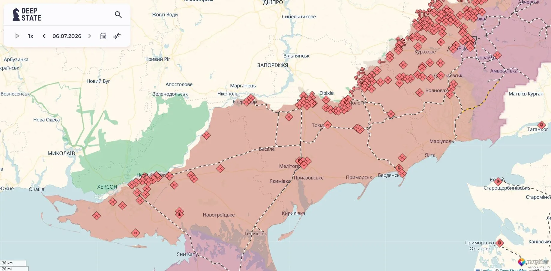 Мапа бойових дій, південь України.