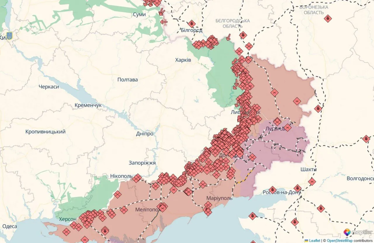 Карта бойових дій в Україні.