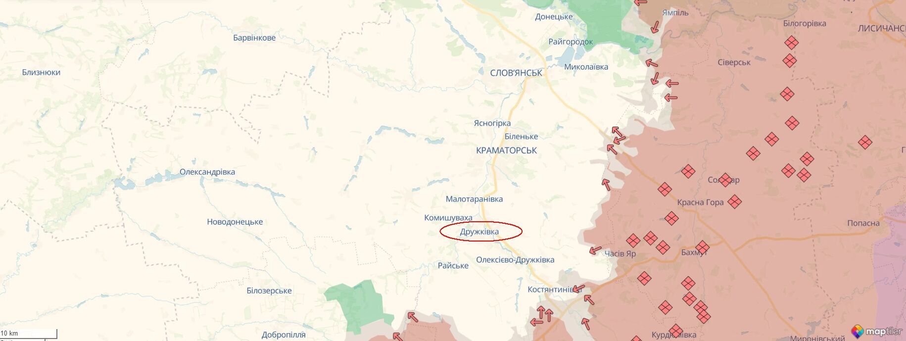 Актуальная карта боевых действий в Донецкой области.