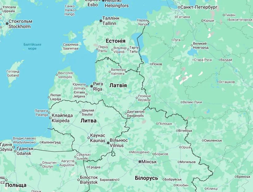 Країни Балтії на карті