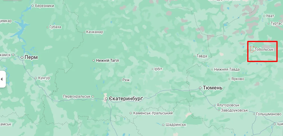 Тобольськ на мапі.