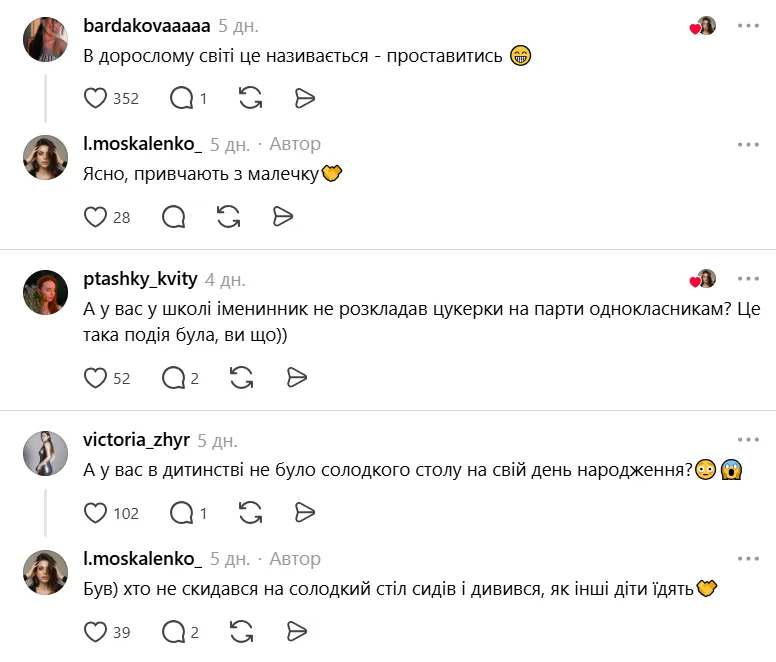Дехто пригадав цю традицію ще зі своїх шкільних років, а хтост нагадав, як вона називається у дорослих.