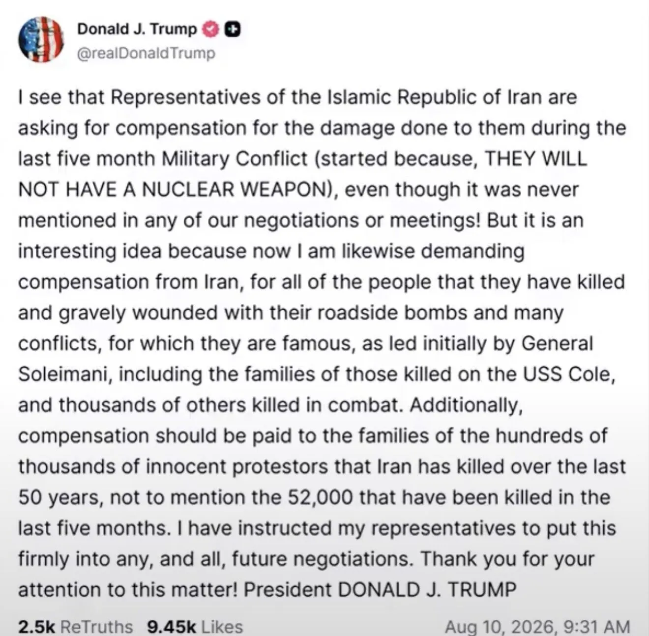 Допис президента США.