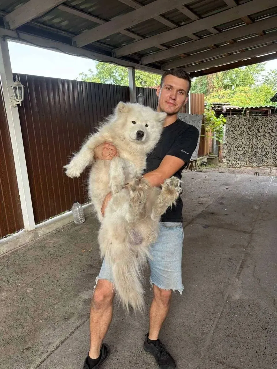 Та самая собака и сотрудник, который её выгонял.