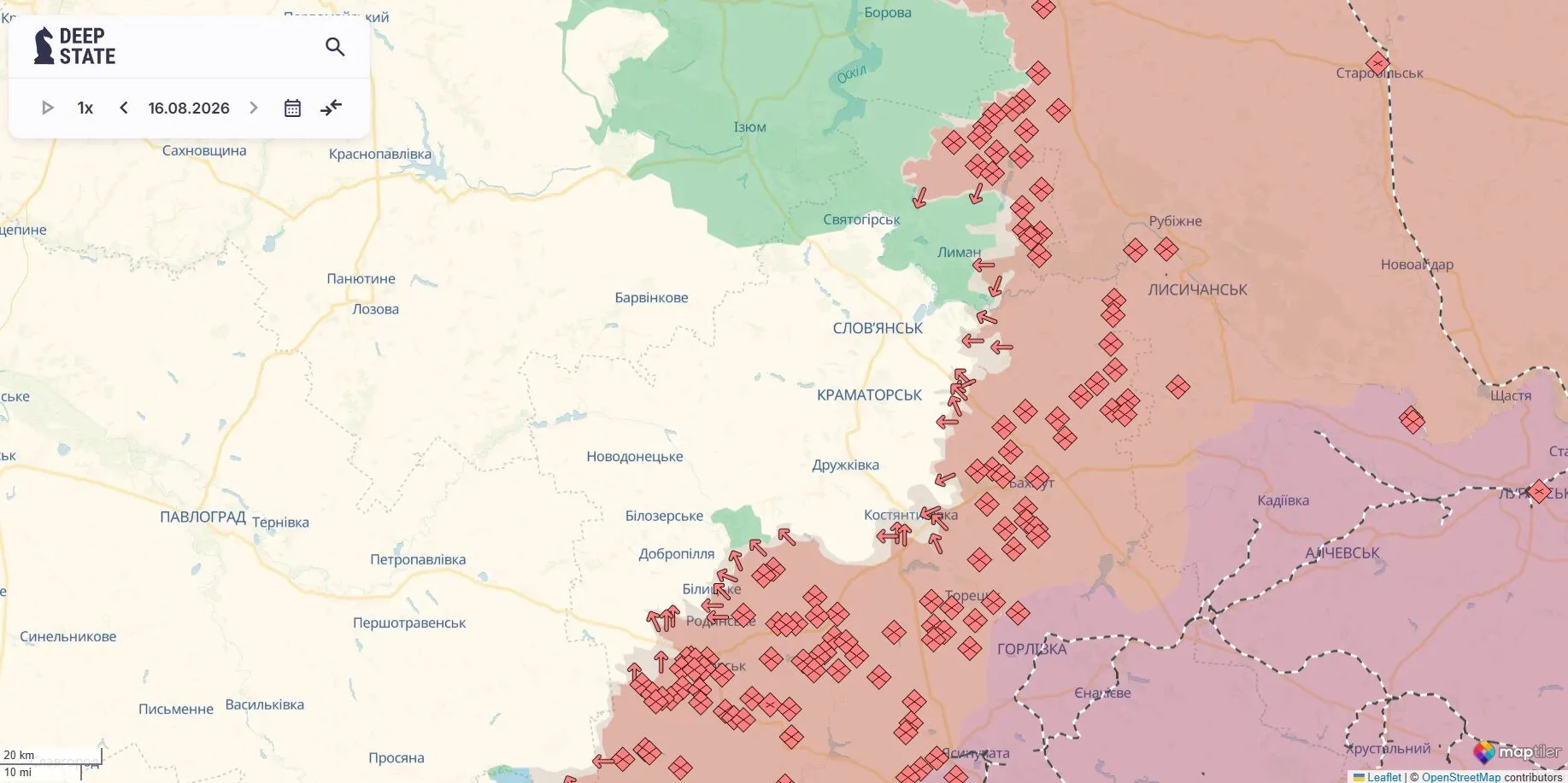 Карта боевых действий, восток Украины, Славянско-Краматорская агломерация.