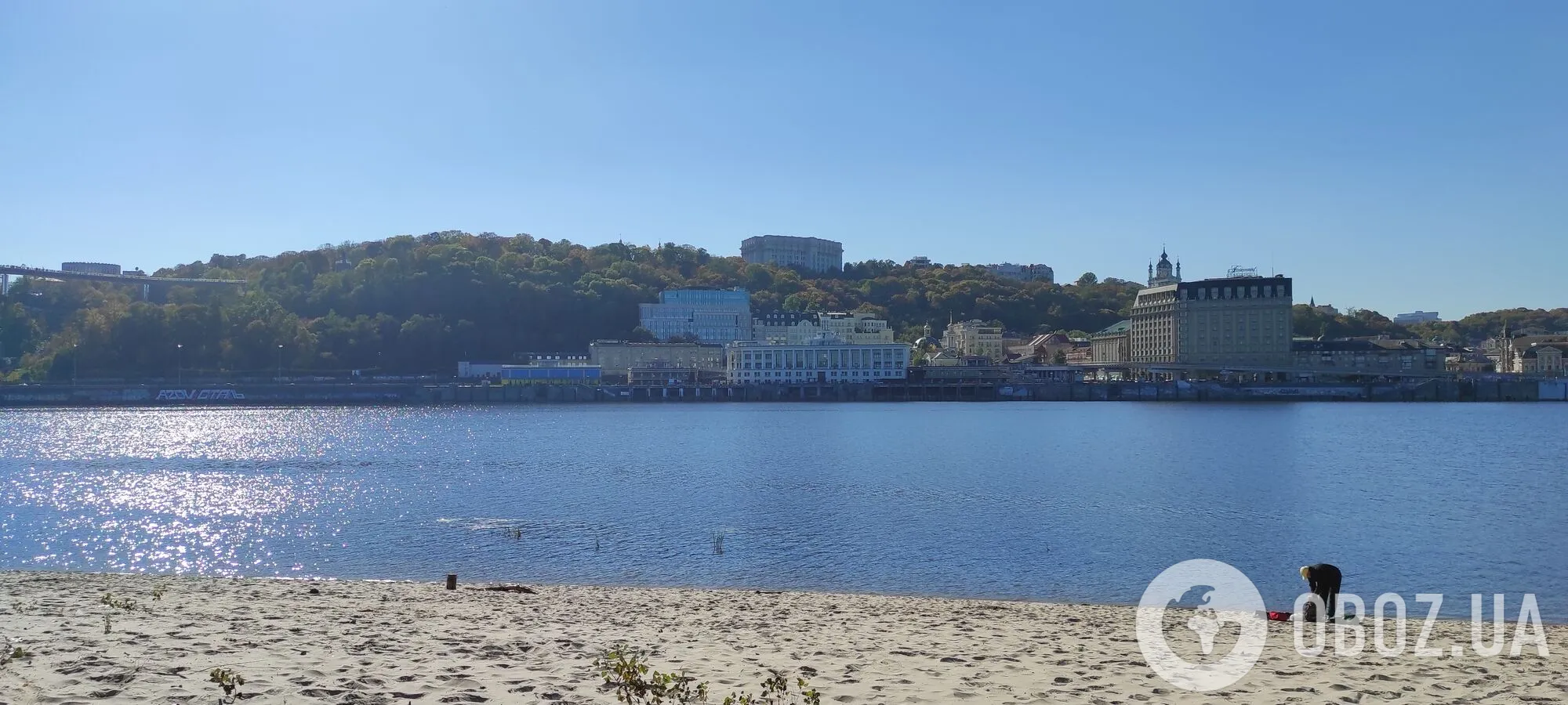 Вид на Поділ та Верхнє місто з Труханового острова. Сучасне фото.