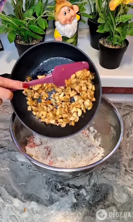Соединяем фарш с грибами и рисом