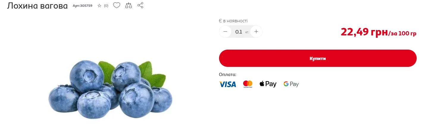 Цены на голубику в Auchan