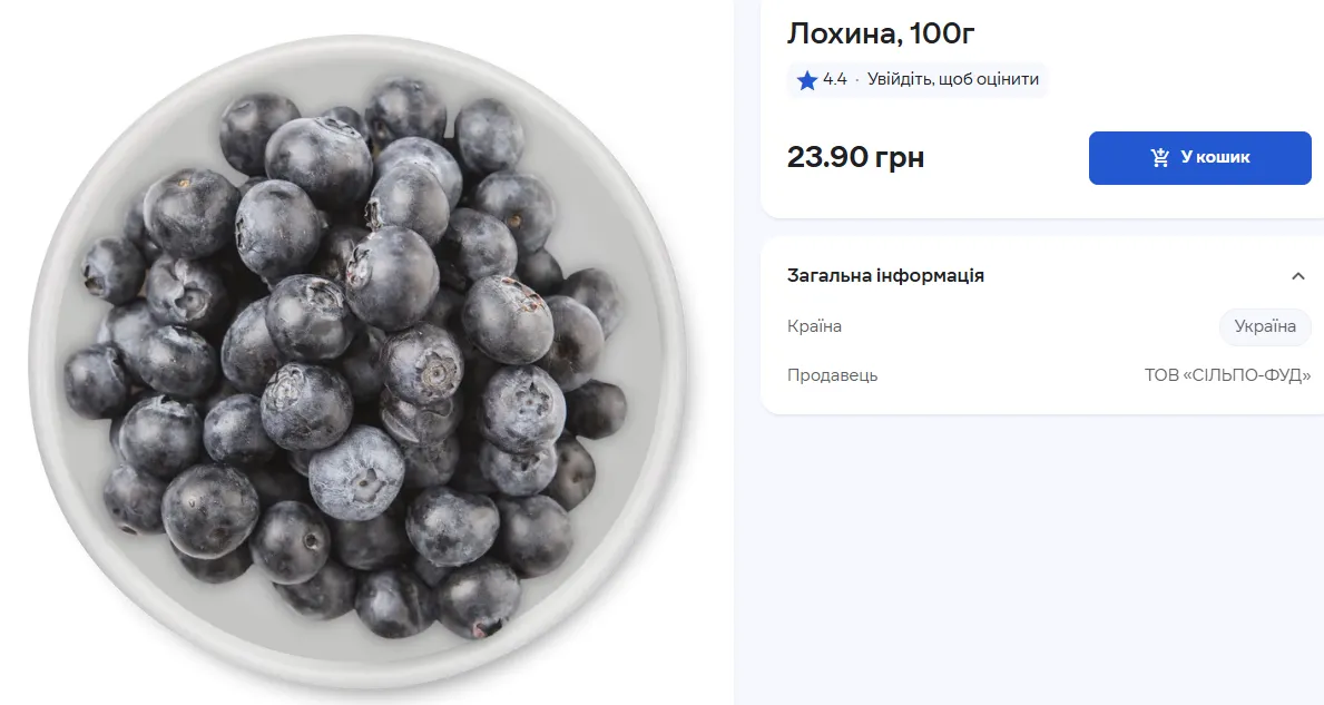 Цены на голубику в "Сильпо".