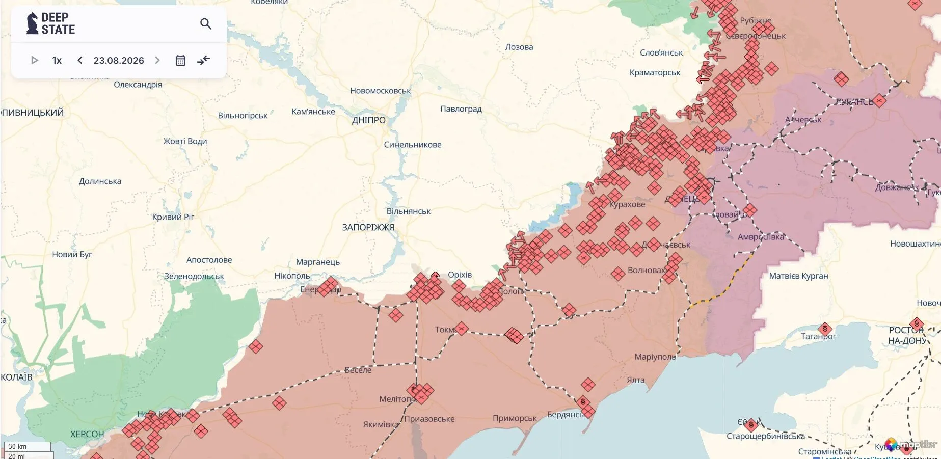 Мапа військових дій, південь, південний схід України.