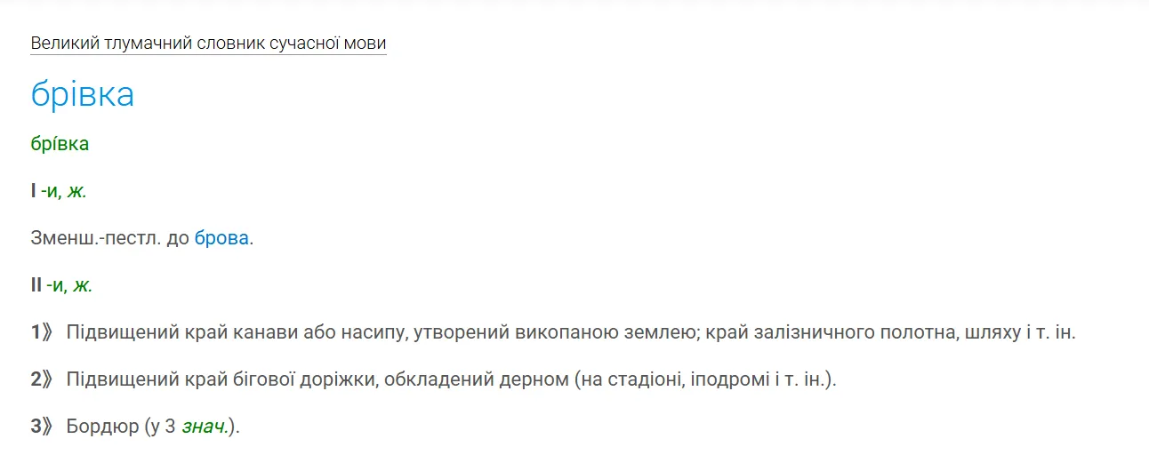 Толкование слова «брівка».