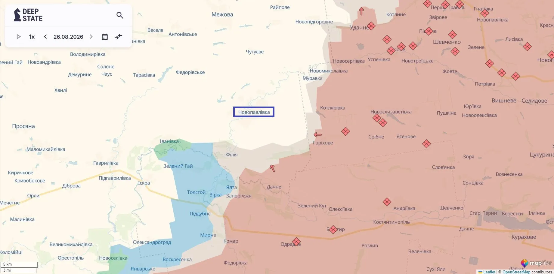 Мапа бойових дій, Новопавлівський напрямок.