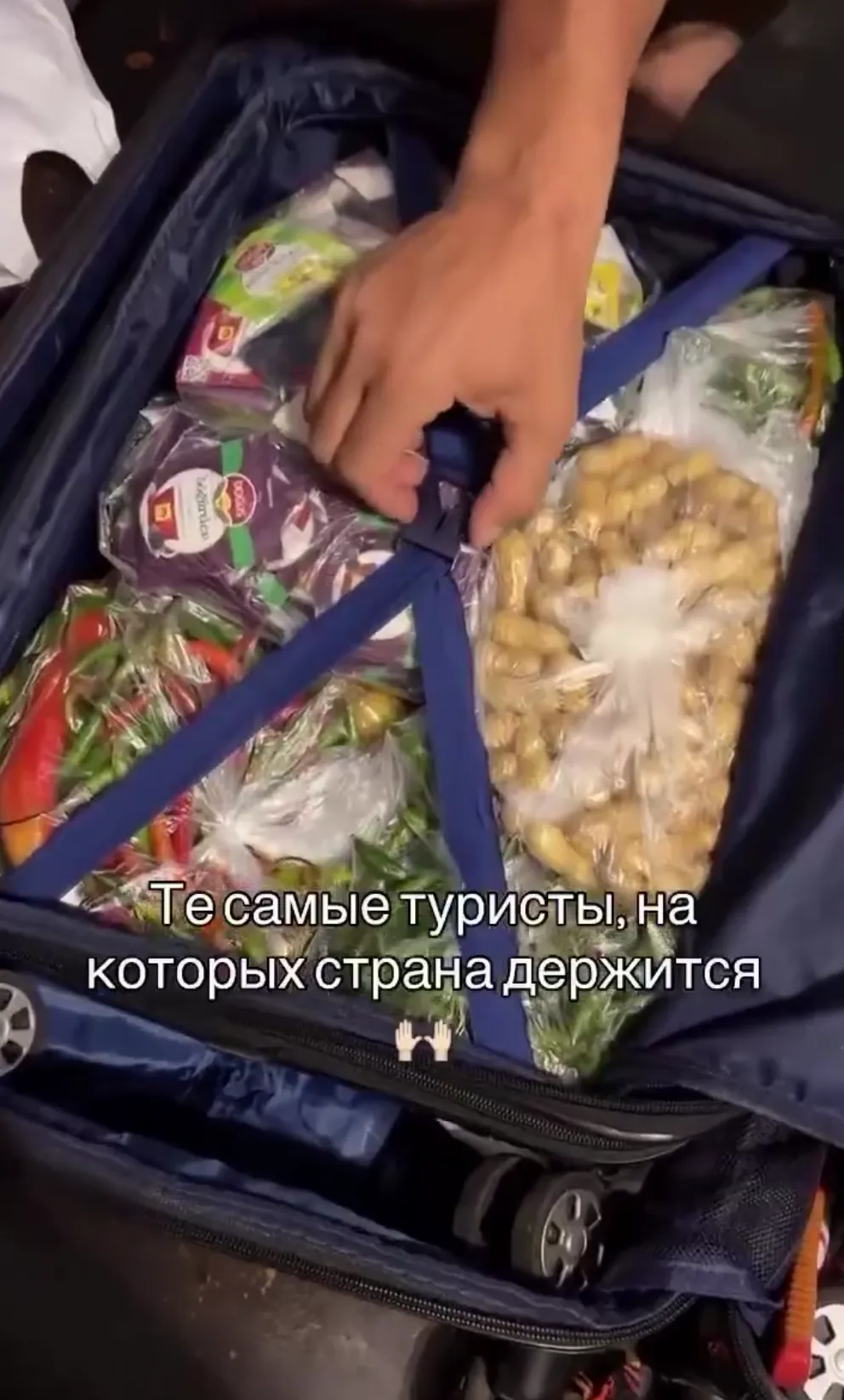 Полный чемодан продуктов.