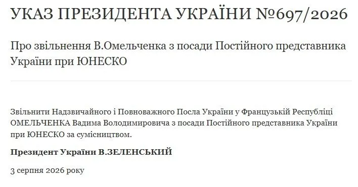 Указ про звільнення Омельченка
