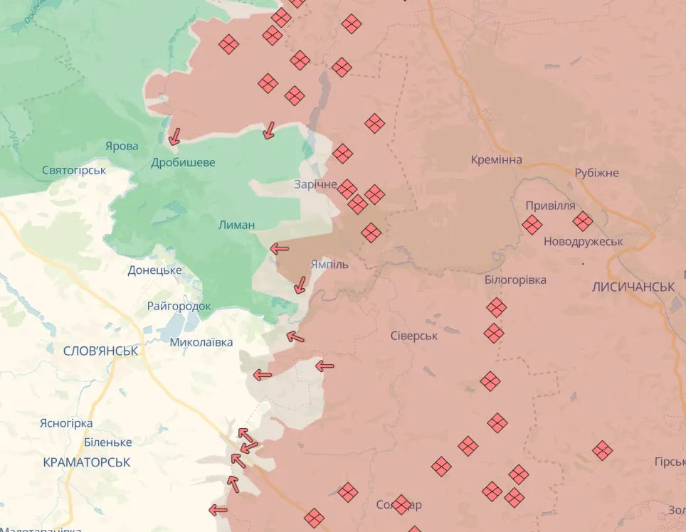 Мапа бойових дій в Україні. Лиманський напрямок.