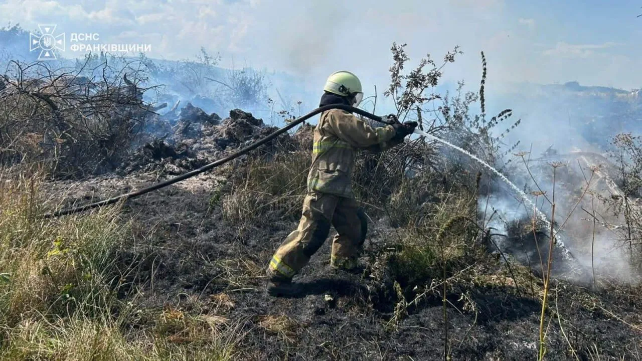 Вогнеборець ДСНС гасить пожежу