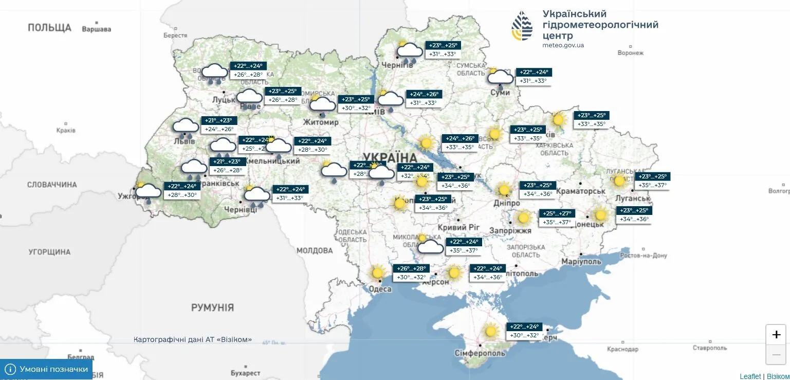 Прогноз погоди в Україні на 7 серпня 2026 року.