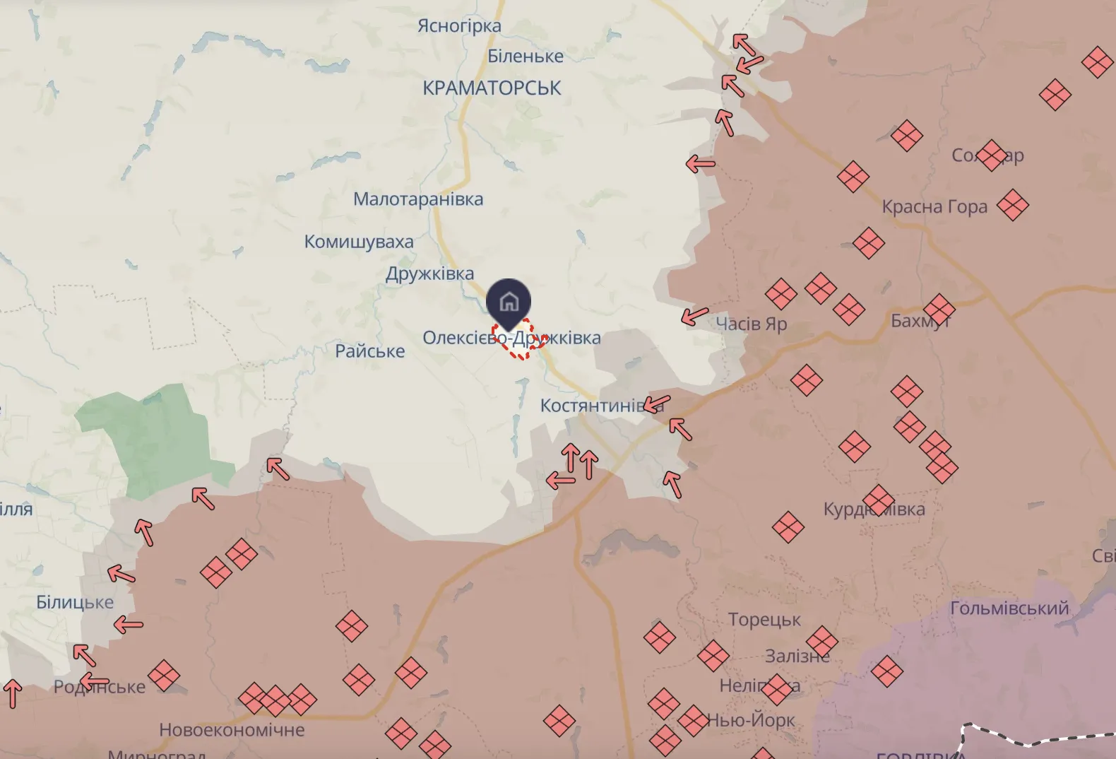 Алексеево-Дружковка на карте боевых действий.
